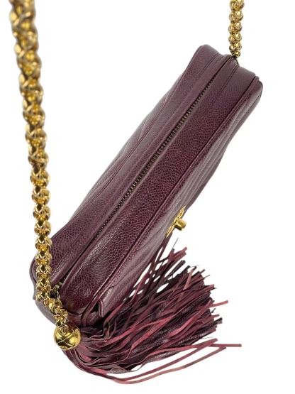 CHANEL - Red Caviar Matelasse Tassel V-stitch Chain Camera Shoulder Bag