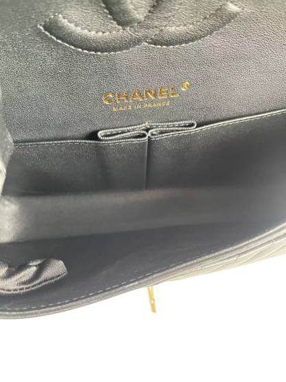 CHANEL - Black Lambskin Medium V-stitch Double Flap Bag Gold Hardware (CF25) 