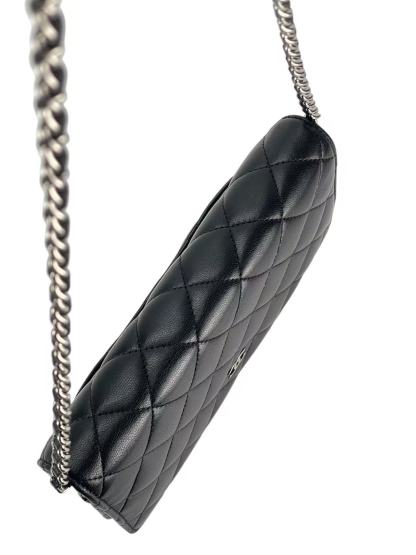 CHANEL - Black Lambskin Quilted Wallet On Chain Sliver Hardware (WOC)