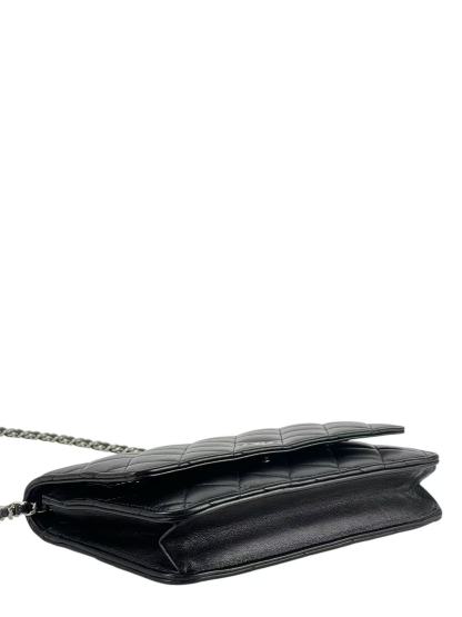 CHANEL - Black Lambskin Quilted Wallet On Chain Sliver Hardware (WOC)