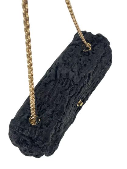 CHANEL - Coco Mark Black Fur Chain Shoulder Bag Gold Hardware