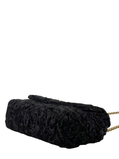 CHANEL - Coco Mark Black Fur Chain Shoulder Bag Gold Hardware