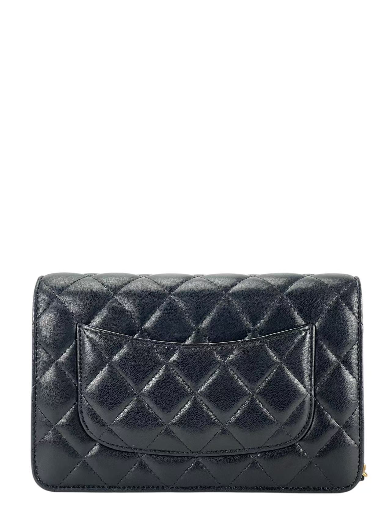 CHANEL - Black Lambskin Quilted Wallet On Chain Gold Hardware (WOC)