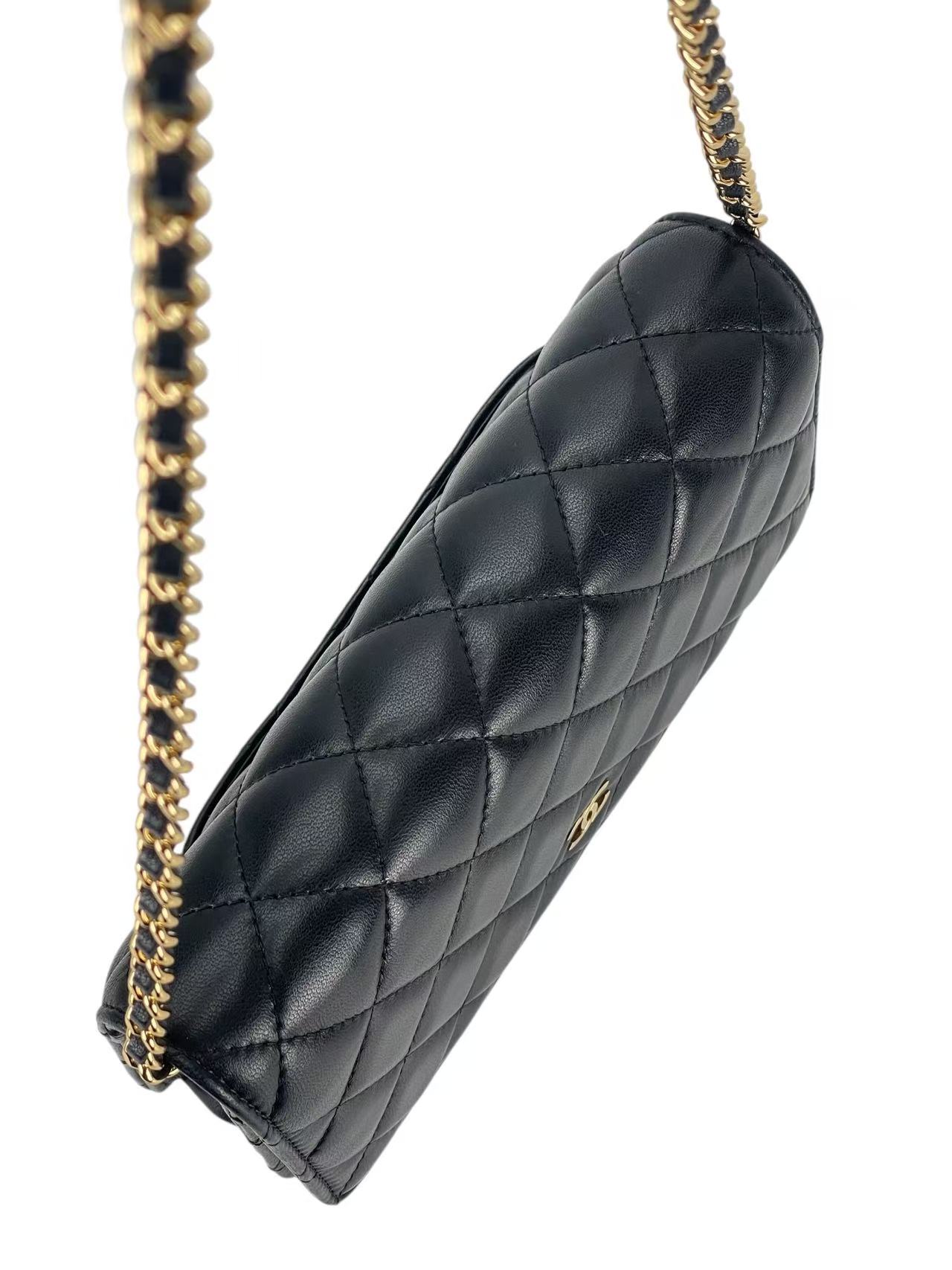 CHANEL - Black Lambskin Quilted Wallet On Chain Gold Hardware (WOC)