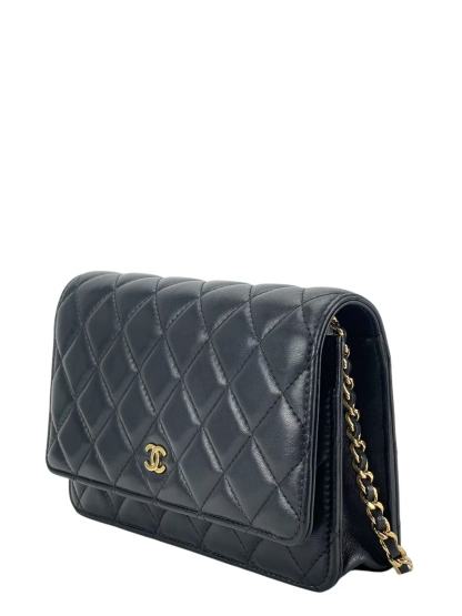 CHANEL - Black Lambskin Quilted Wallet On Chain Gold Hardware (WOC)