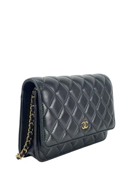CHANEL - Black Lambskin Quilted Wallet On Chain Gold Hardware (WOC)