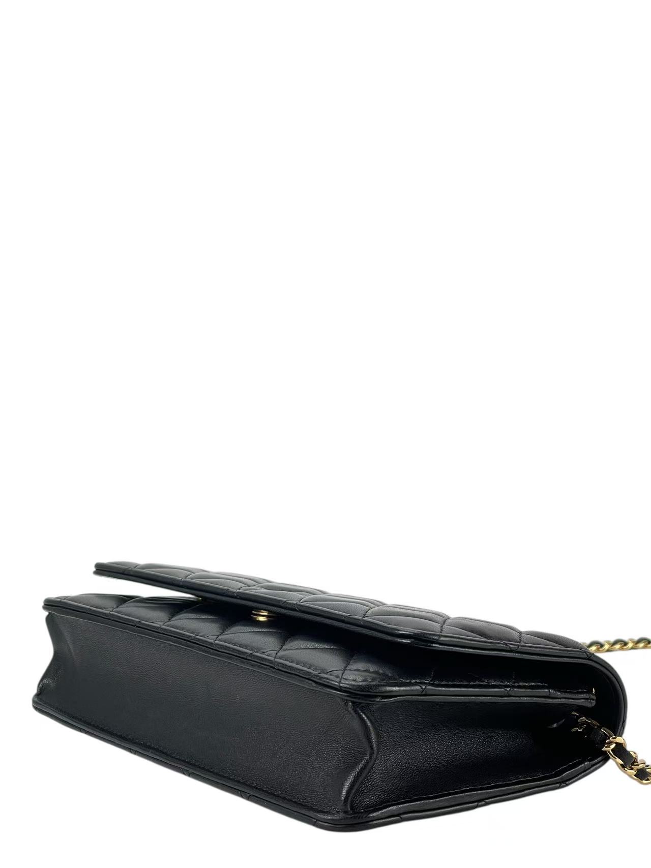 CHANEL - Black Lambskin Quilted Wallet On Chain Gold Hardware (WOC)