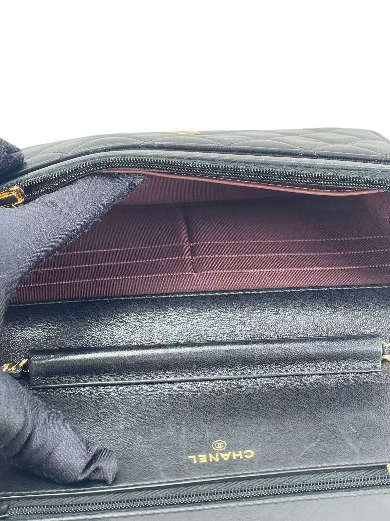 CHANEL - Black Lambskin Quilted Wallet On Chain Gold Hardware (WOC)