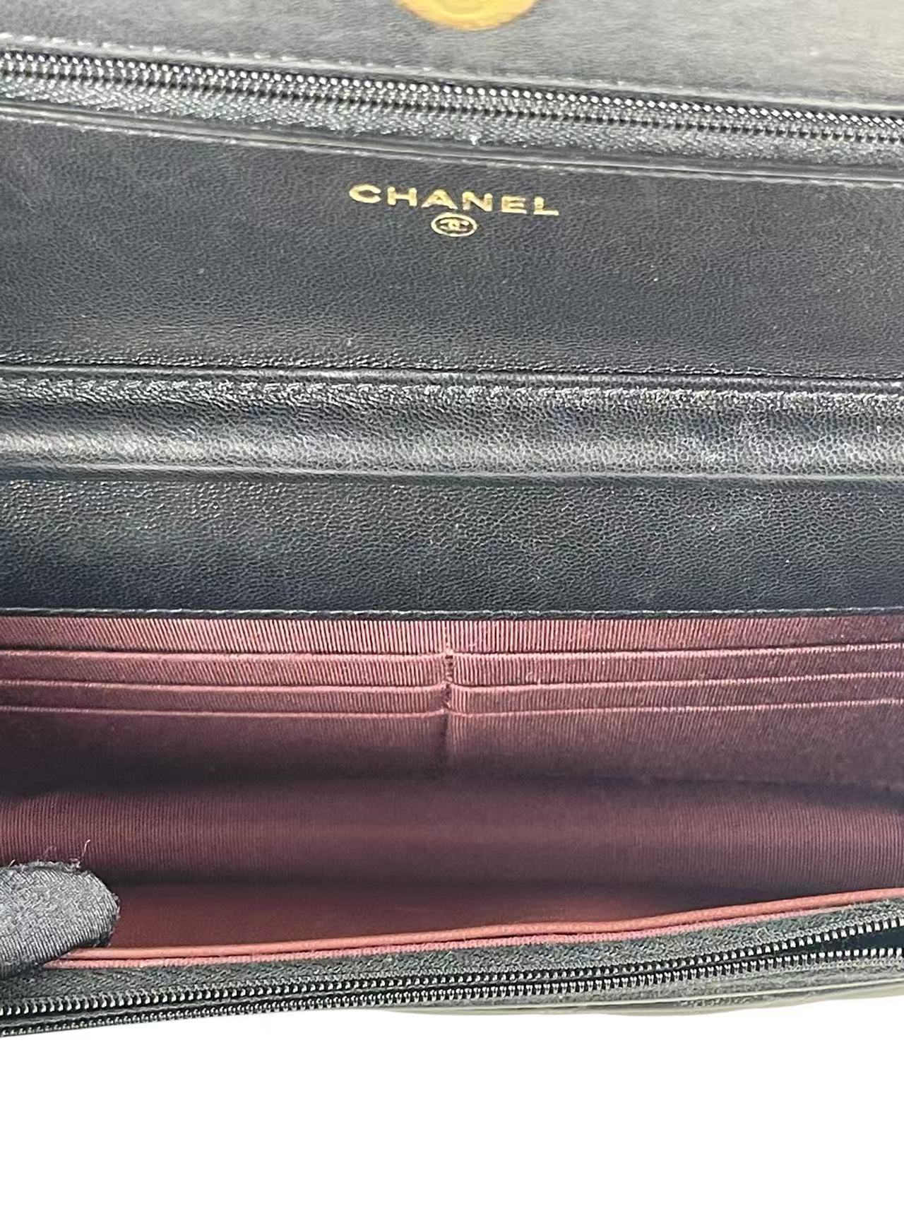 CHANEL - Black Lambskin Quilted Wallet On Chain Gold Hardware (WOC)
