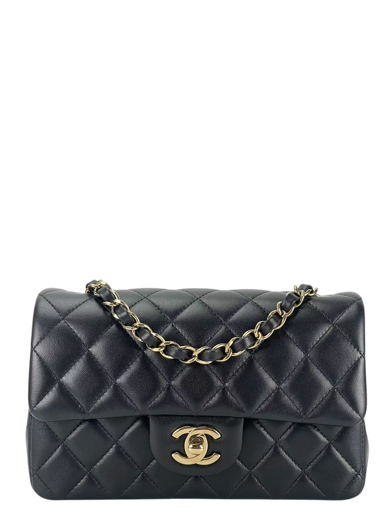 CHANEL - 25B Small Classic Single Flap Bag Black Lambskin Gold Hardware（CF20）