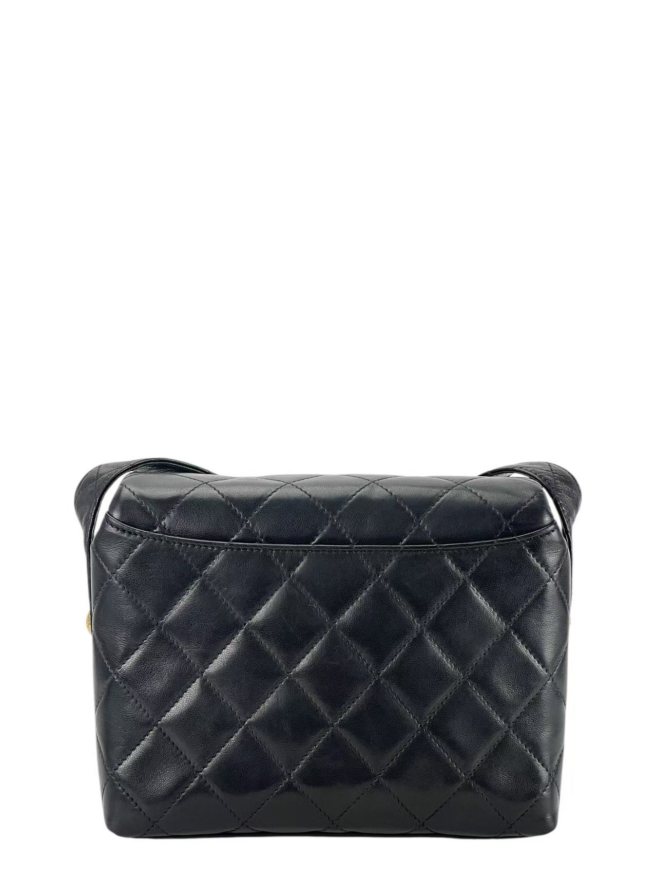 CHANEL - Black Lambskin Matelasse Shoulder Bag Gold Hardware