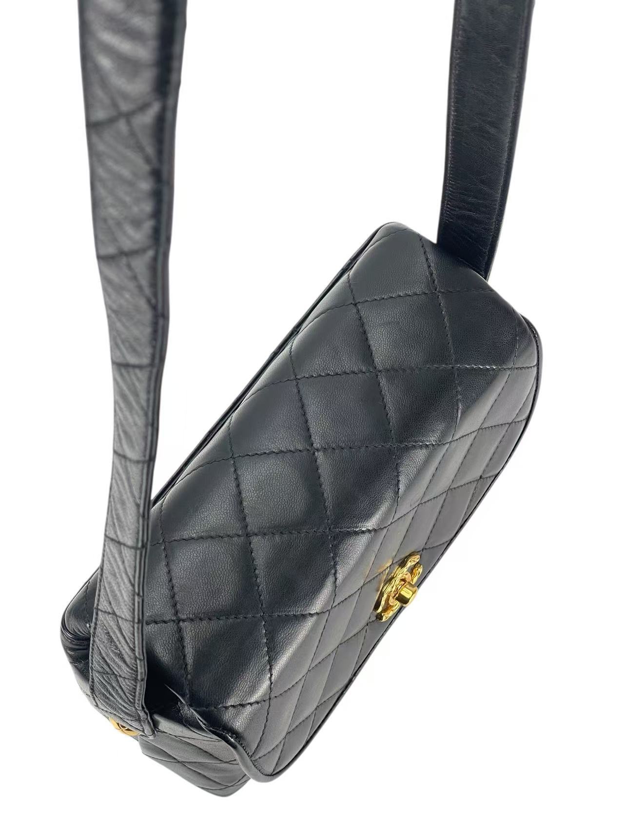 CHANEL - Black Lambskin Matelasse Shoulder Bag Gold Hardware