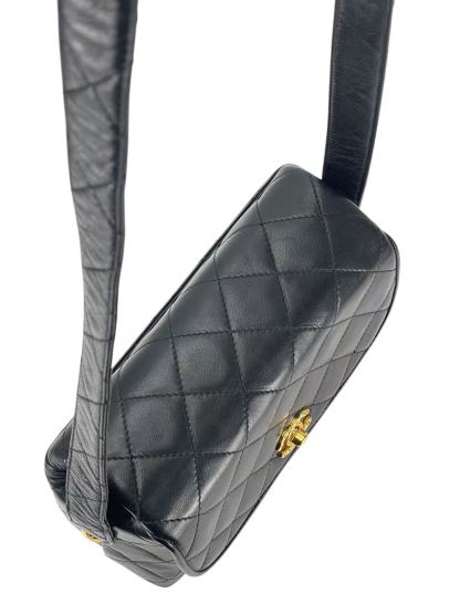 CHANEL - Black Lambskin Matelasse Shoulder Bag Gold Hardware