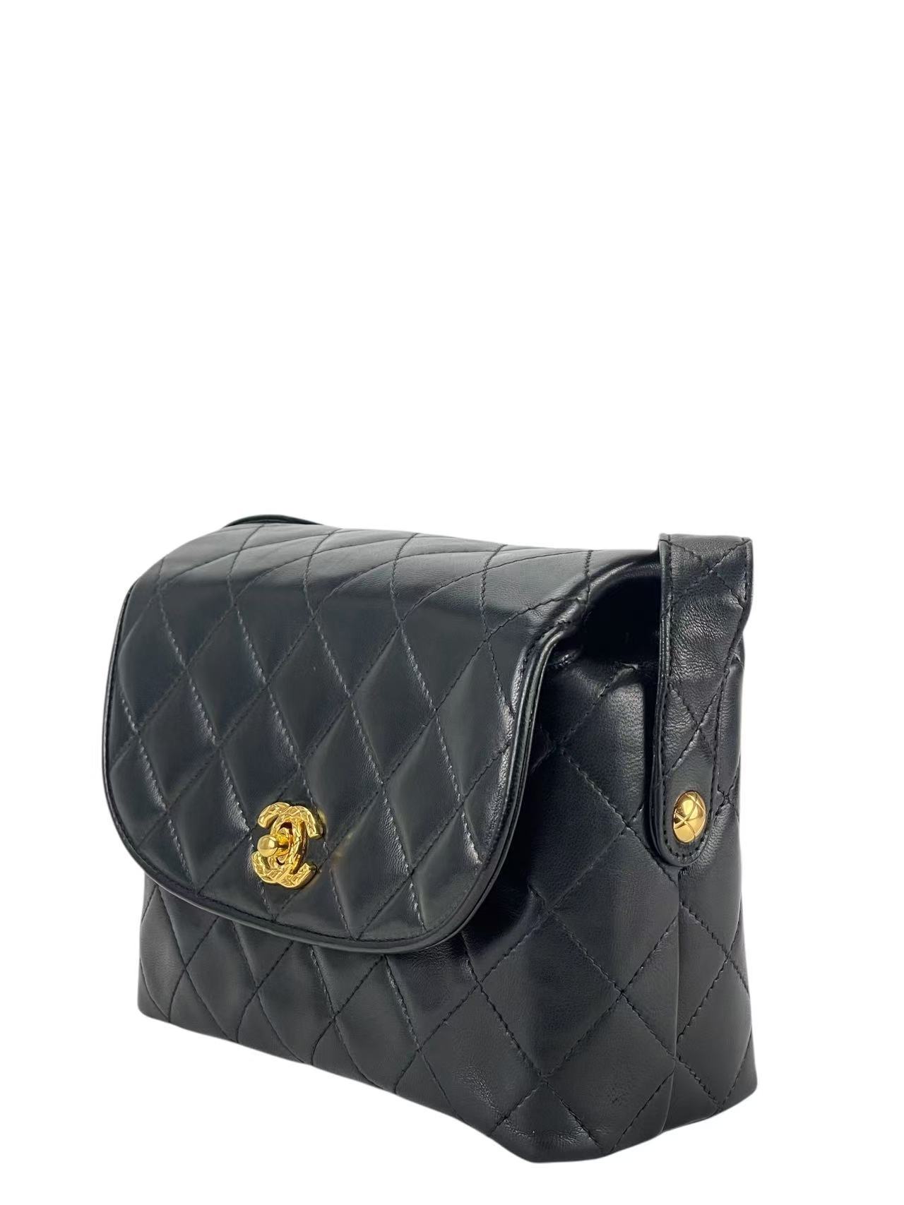 CHANEL - Black Lambskin Matelasse Shoulder Bag Gold Hardware