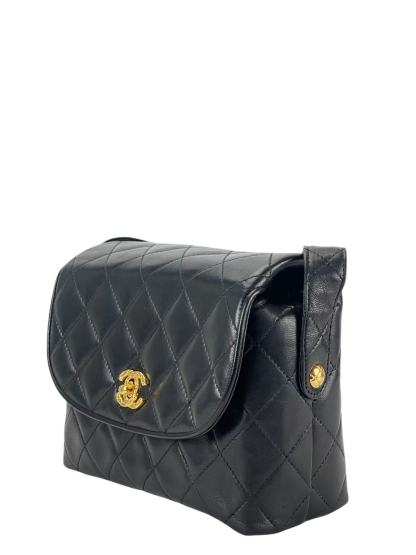 CHANEL - Black Lambskin Matelasse Shoulder Bag Gold Hardware