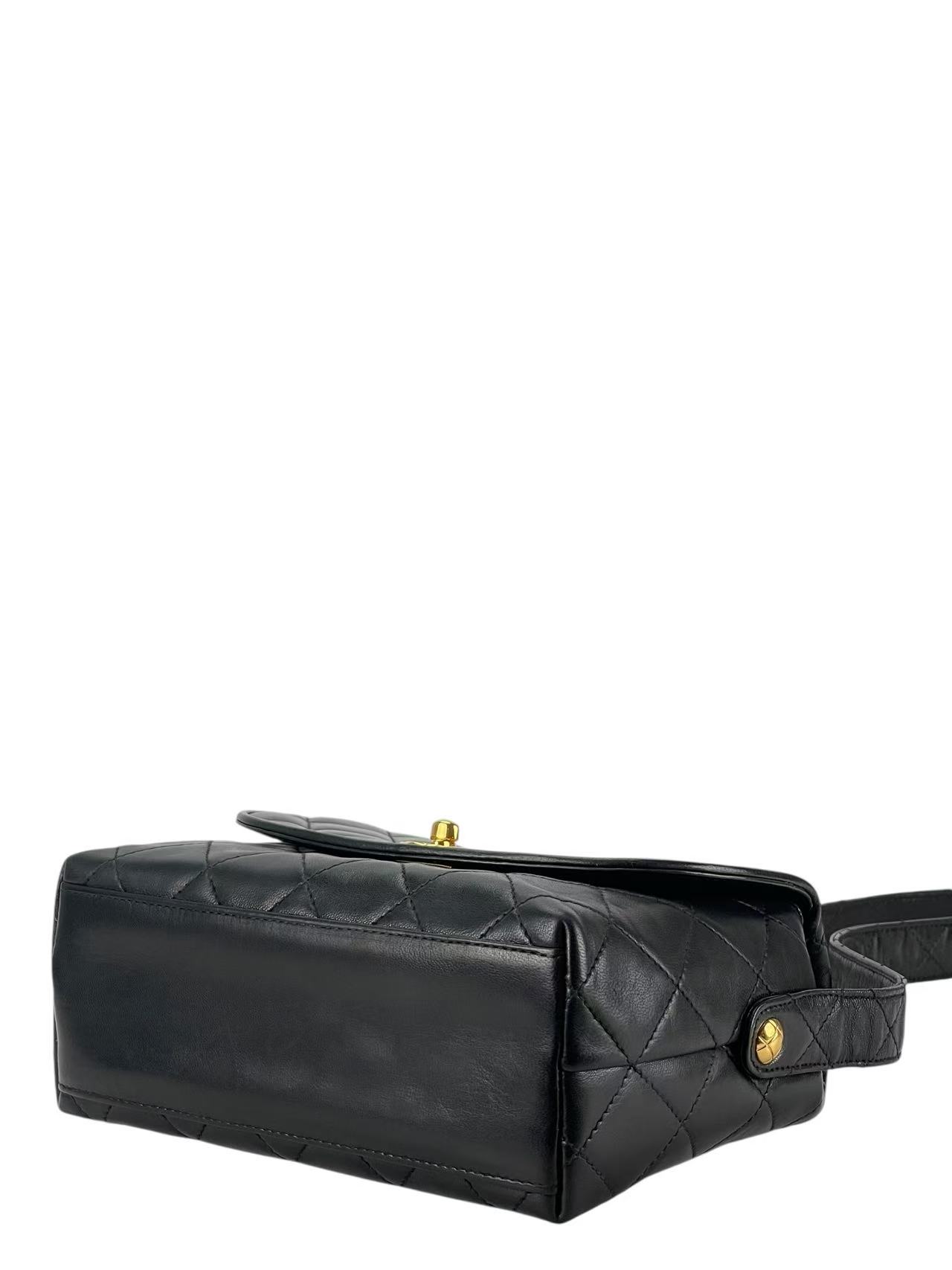 CHANEL - Black Lambskin Matelasse Shoulder Bag Gold Hardware