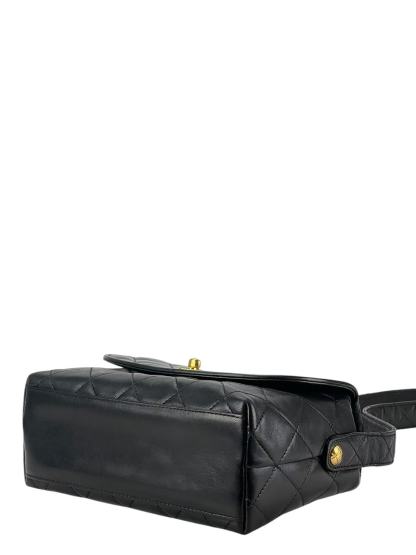 CHANEL - Black Lambskin Matelasse Shoulder Bag Gold Hardware