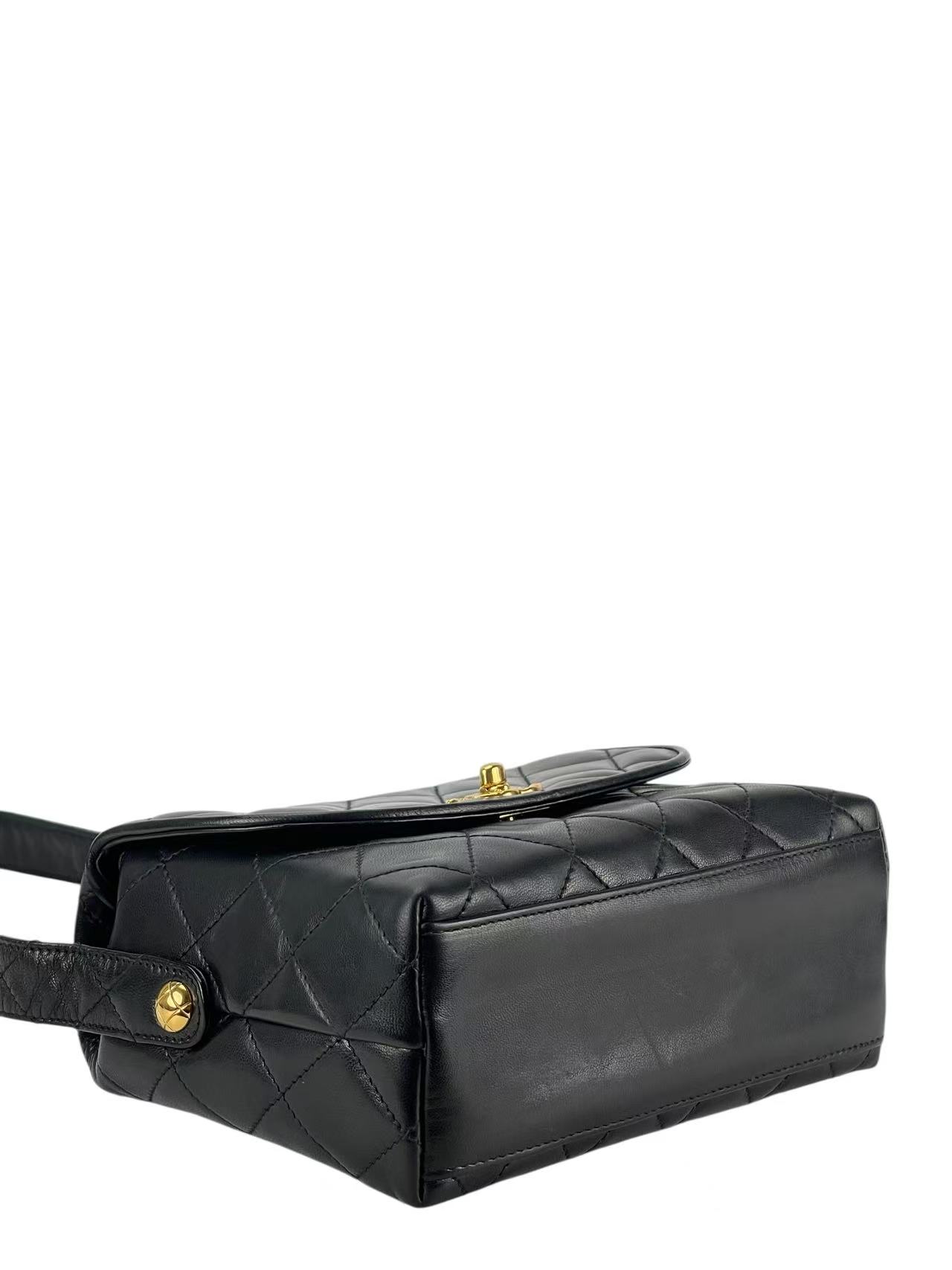 CHANEL - Black Lambskin Matelasse Shoulder Bag Gold Hardware