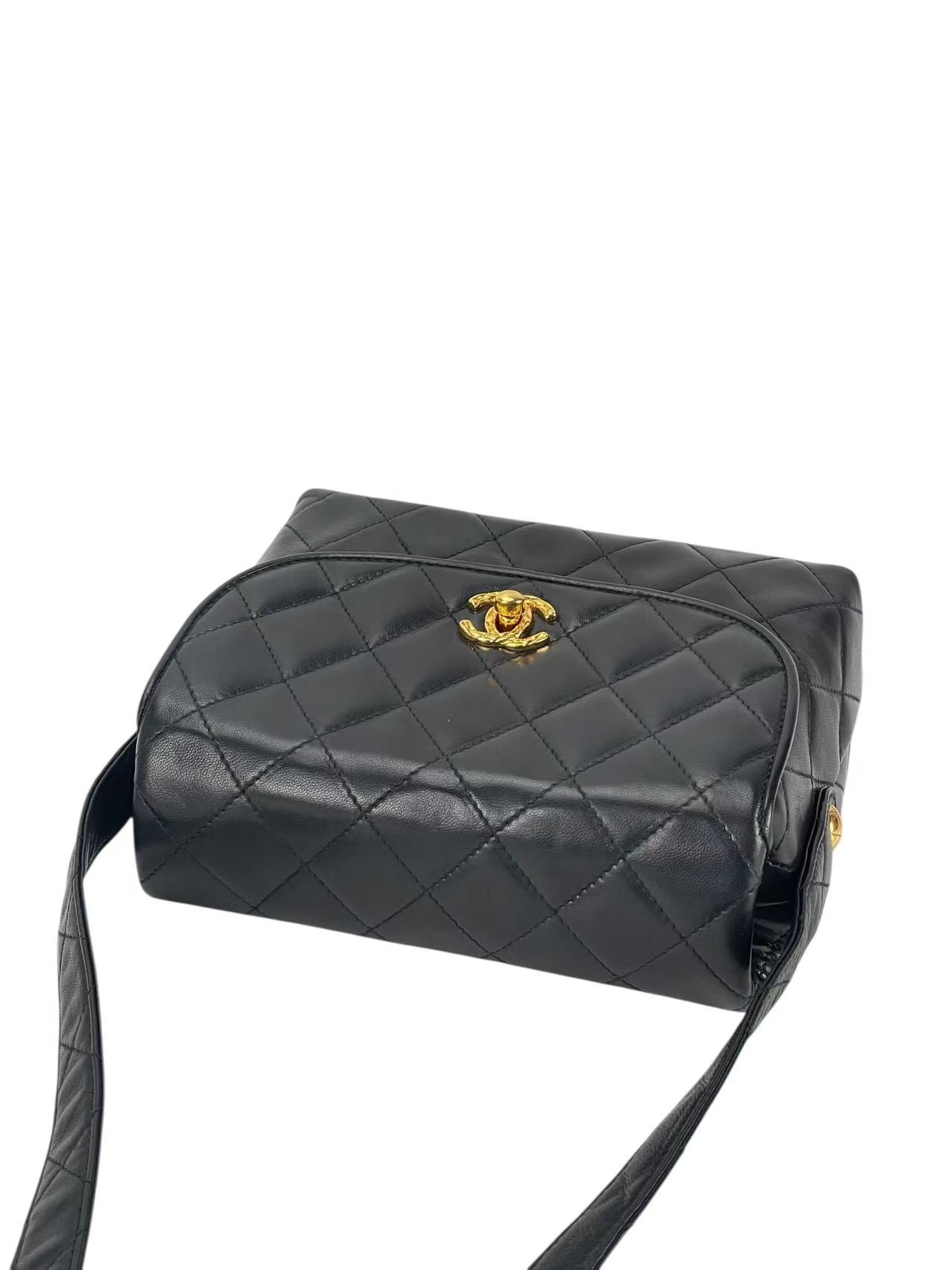 CHANEL - Black Lambskin Matelasse Shoulder Bag Gold Hardware