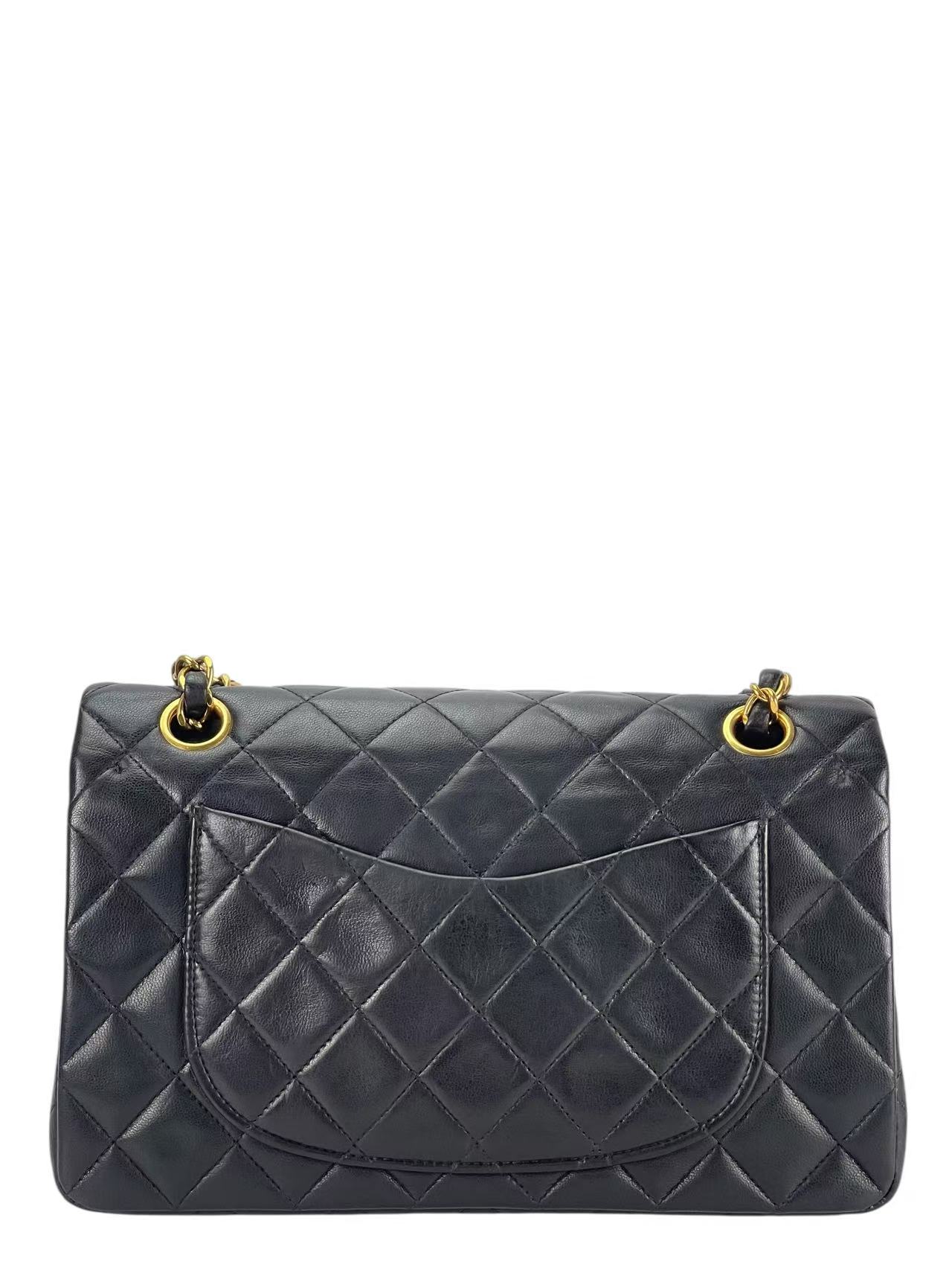 CHANEL - Small Classic Double Flap Bag Black Lambskin Gold Hardware (CF23)