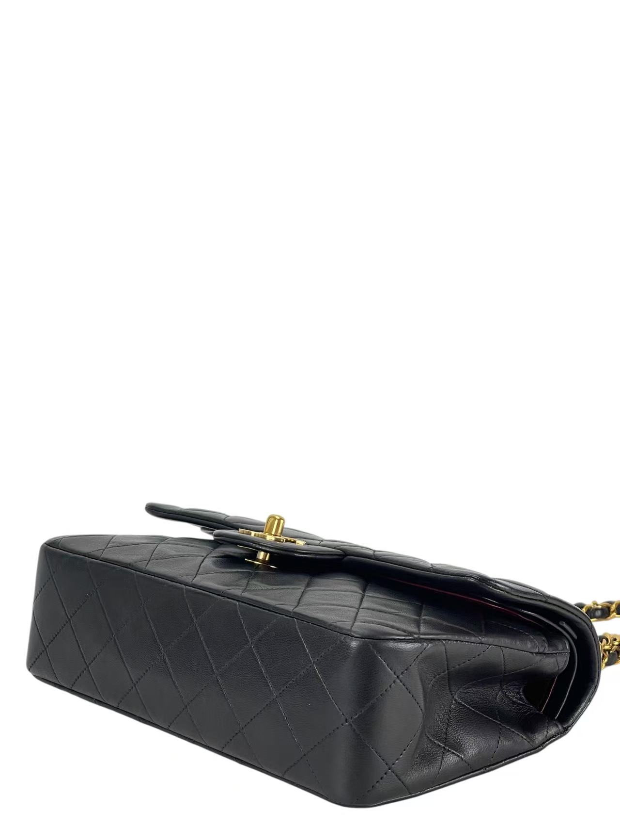 CHANEL - Small Classic Double Flap Bag Black Lambskin Gold Hardware (CF23)