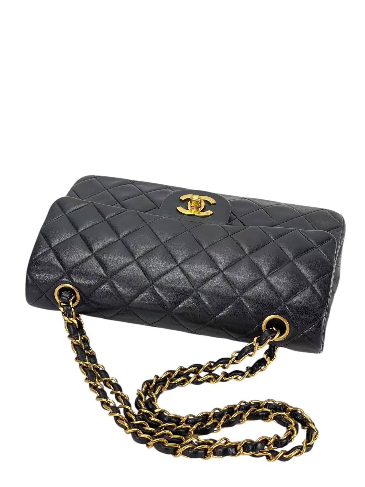 CHANEL - Small Classic Double Flap Bag Black Lambskin Gold Hardware (CF23)
