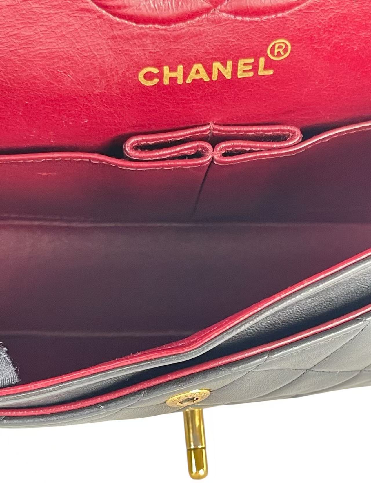 CHANEL - Small Classic Double Flap Bag Black Lambskin Gold Hardware (CF23)