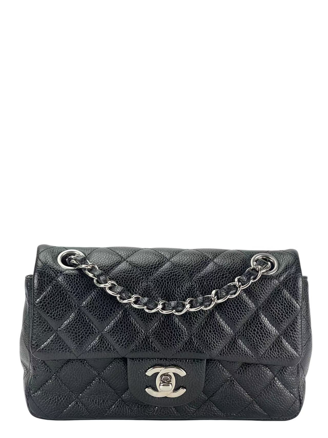 CHANEL - Small Classic Single Flap Bag Black Caviar Sliver Hardware（CF20）