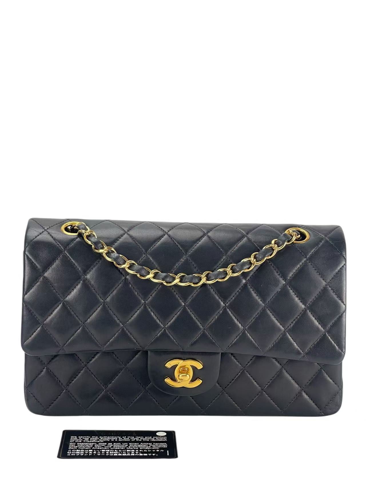 CHANEL - Medium Classic Double Flap Bag Black Lambskin Gold Hardware (CF25)