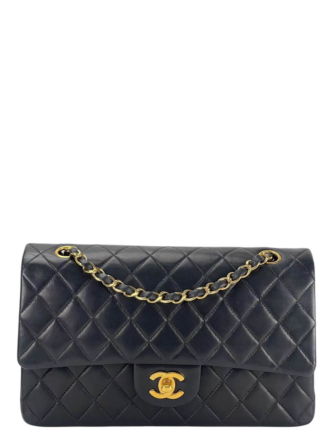 CHANEL - Medium Classic Double Flap Bag Black Lambskin Gold Hardware (CF25)
