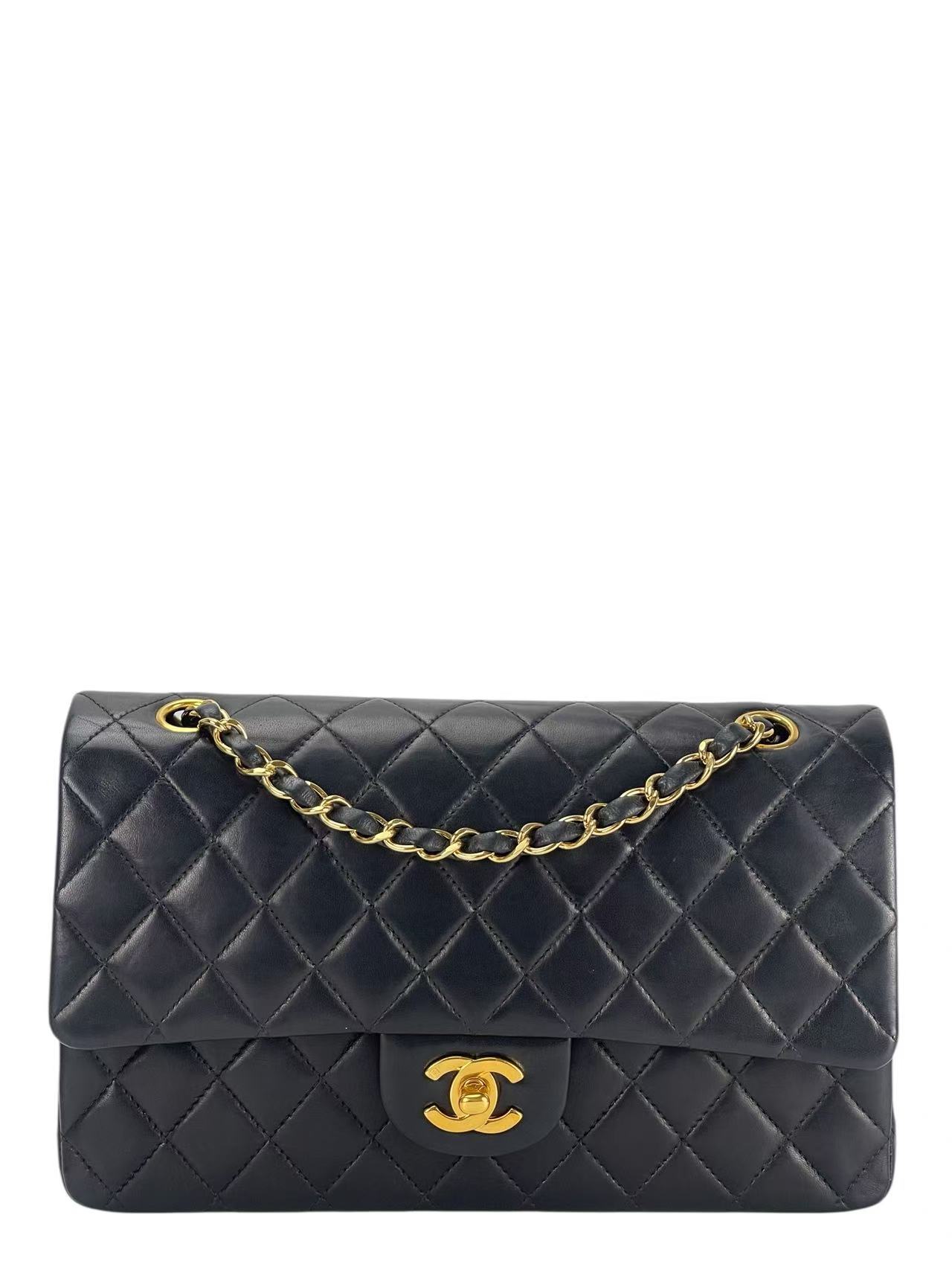 CHANEL - Medium Classic Double Flap Bag Black Lambskin Gold Hardware (CF25)