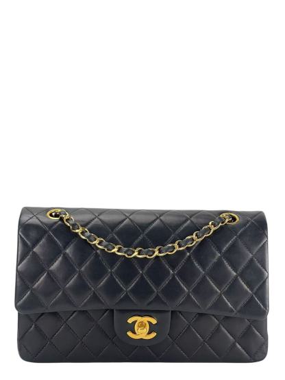 CHANEL - Medium Classic Double Flap Bag Black Lambskin Gold Hardware (CF25)