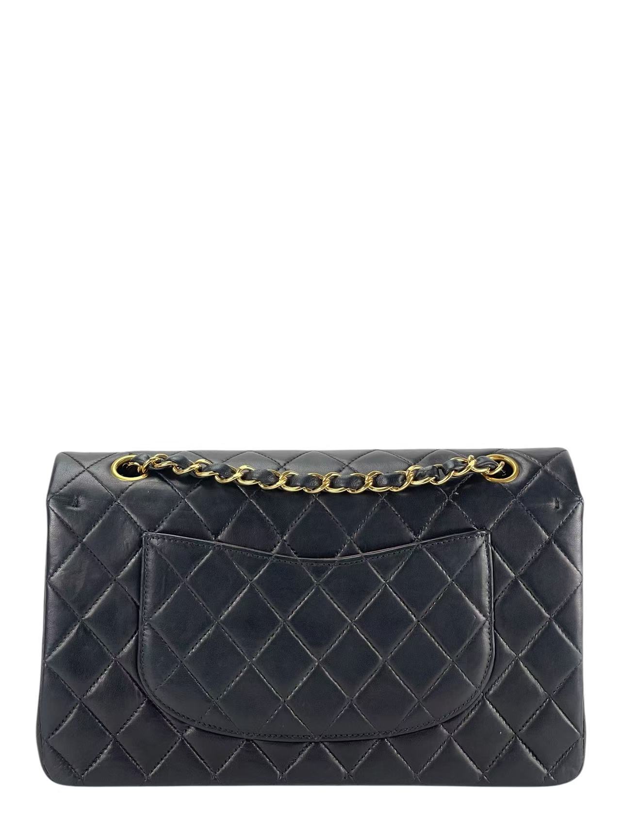 CHANEL - Medium Classic Double Flap Bag Black Lambskin Gold Hardware (CF25)