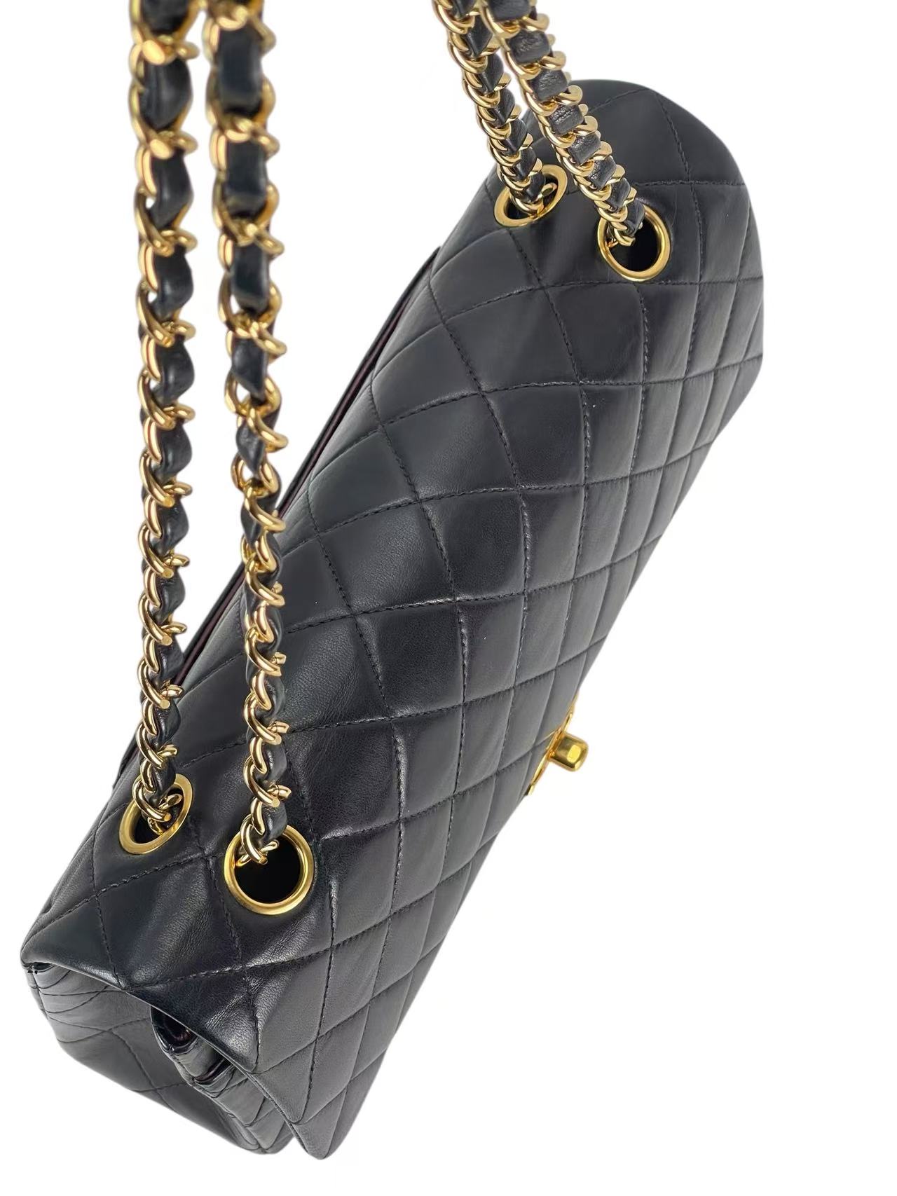 CHANEL - Medium Classic Double Flap Bag Black Lambskin Gold Hardware (CF25)