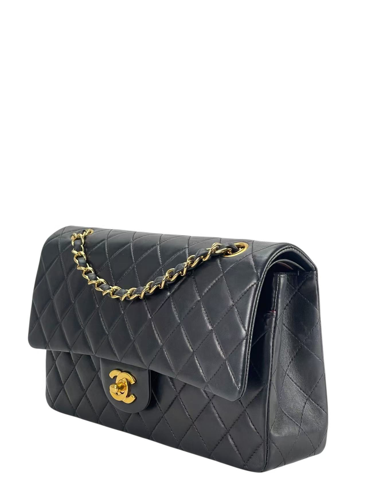 CHANEL - Medium Classic Double Flap Bag Black Lambskin Gold Hardware (CF25)