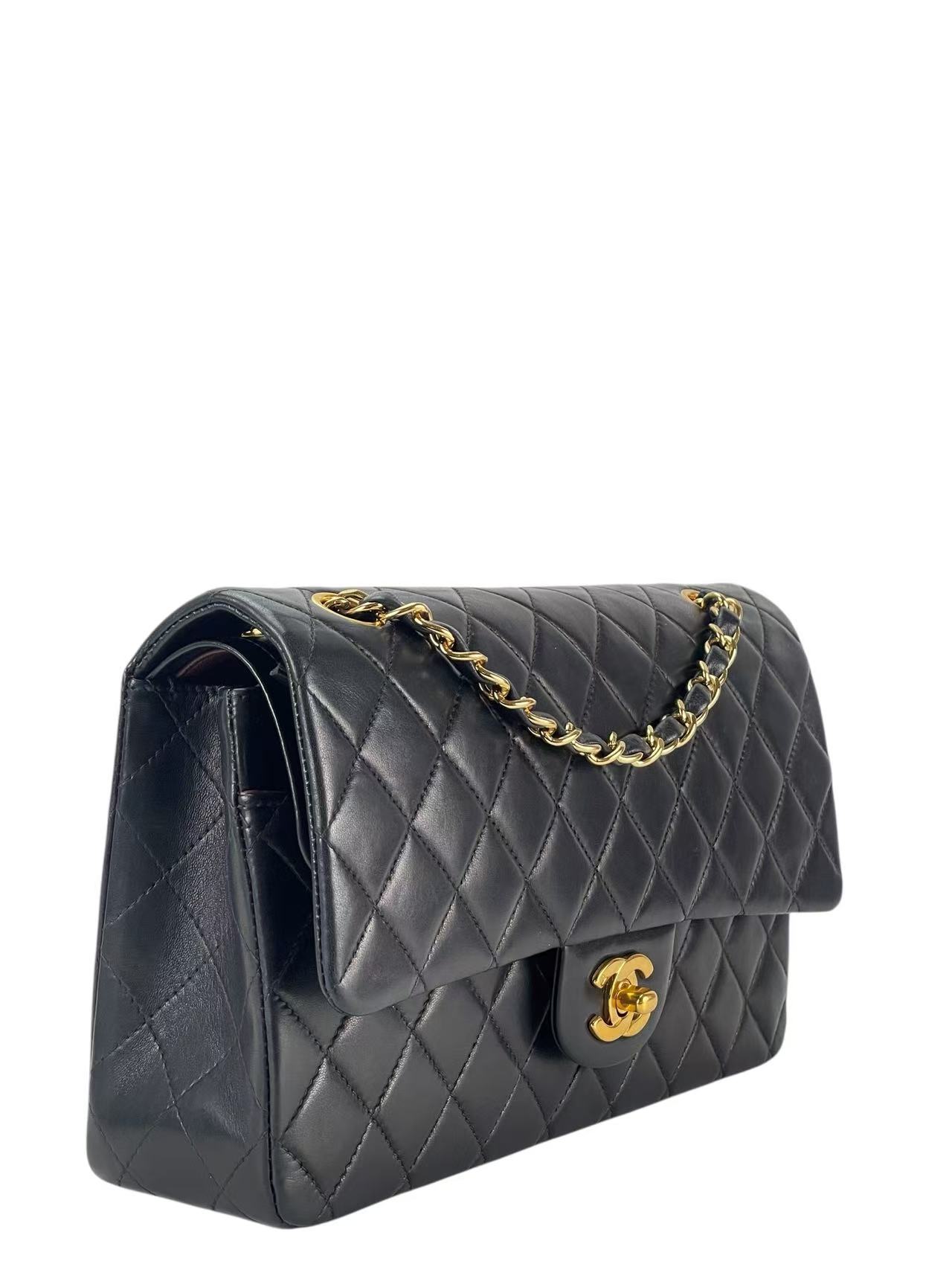 CHANEL - Medium Classic Double Flap Bag Black Lambskin Gold Hardware (CF25)