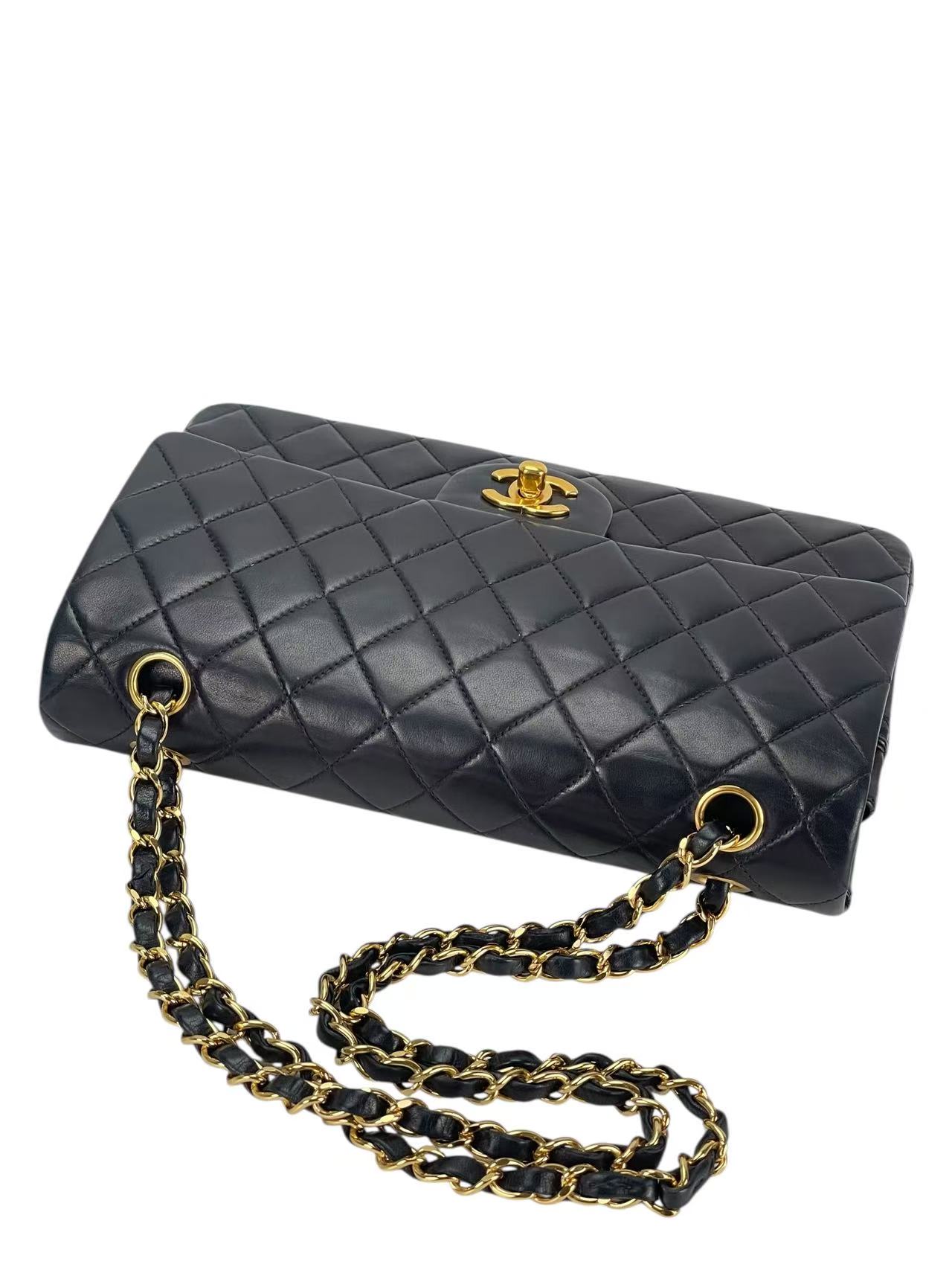 CHANEL - Medium Classic Double Flap Bag Black Lambskin Gold Hardware (CF25)