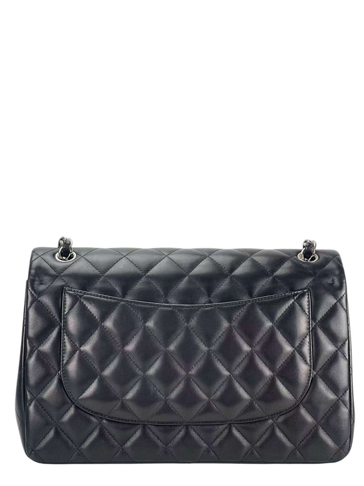 CHANEL - Black Lambskin Coco Mark Matelasse Double Flap Chain Bag (CF30)