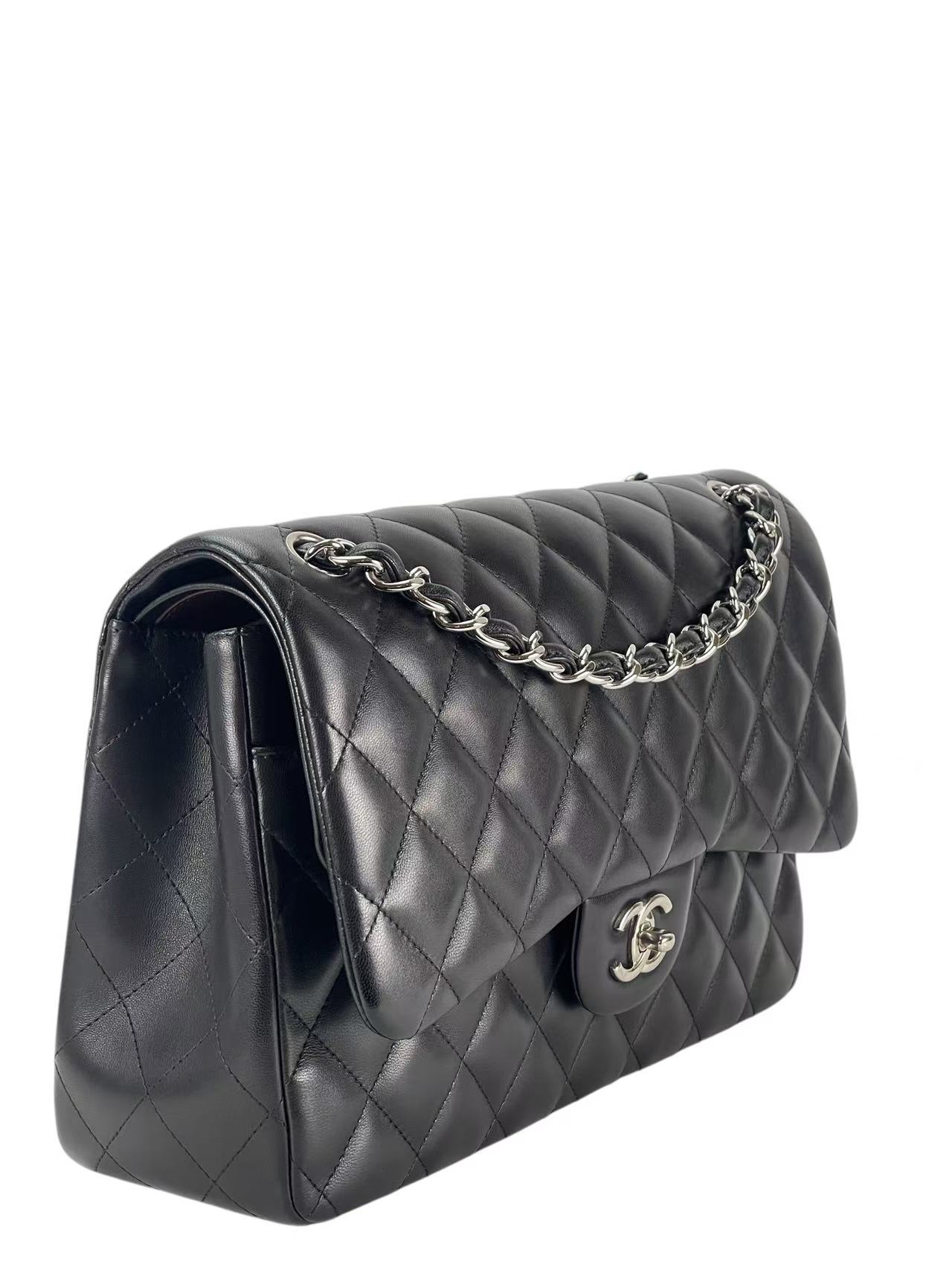 CHANEL - Black Lambskin Coco Mark Matelasse Double Flap Chain Bag (CF30)