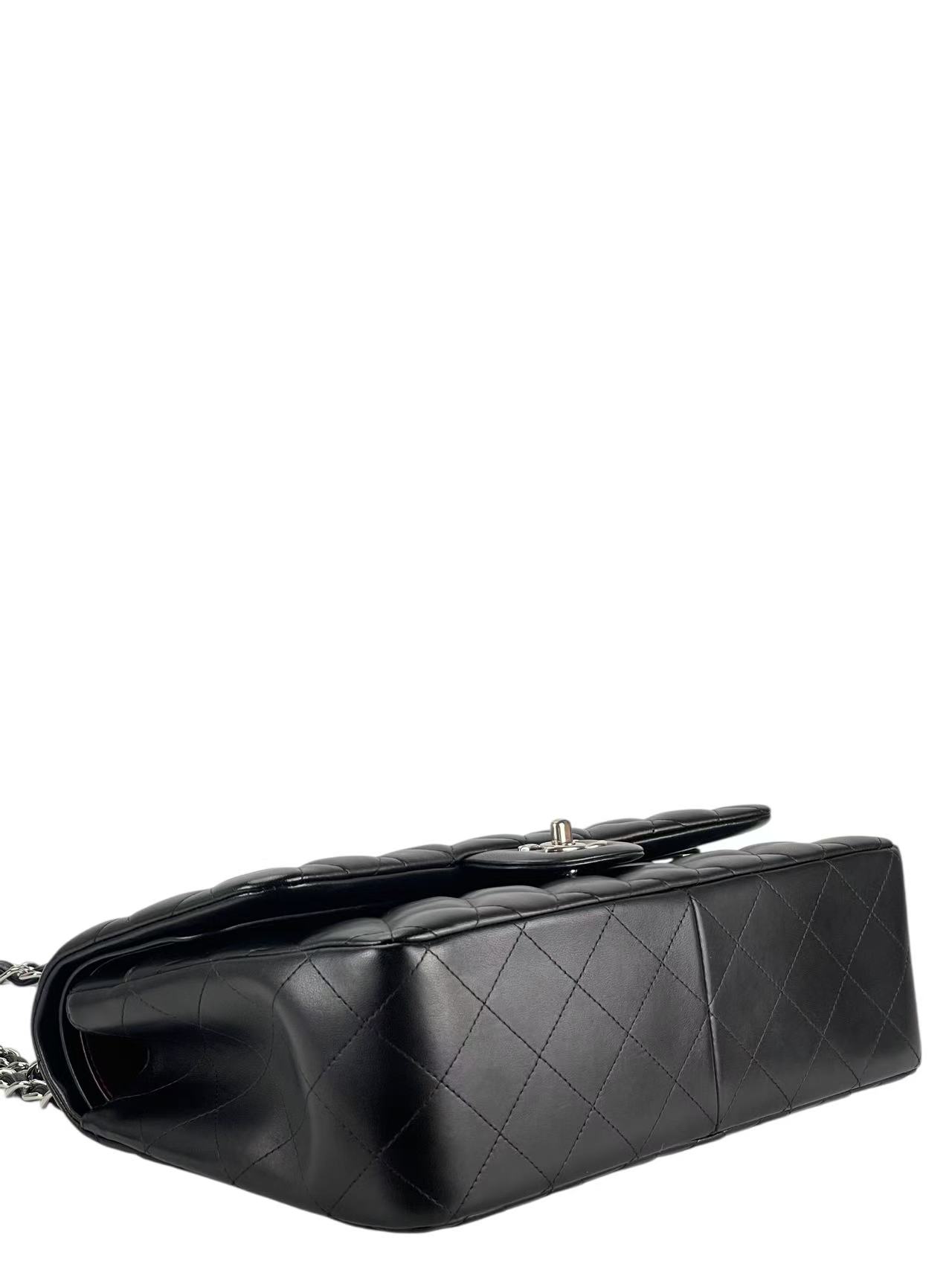 CHANEL - Black Lambskin Coco Mark Matelasse Double Flap Chain Bag (CF30)