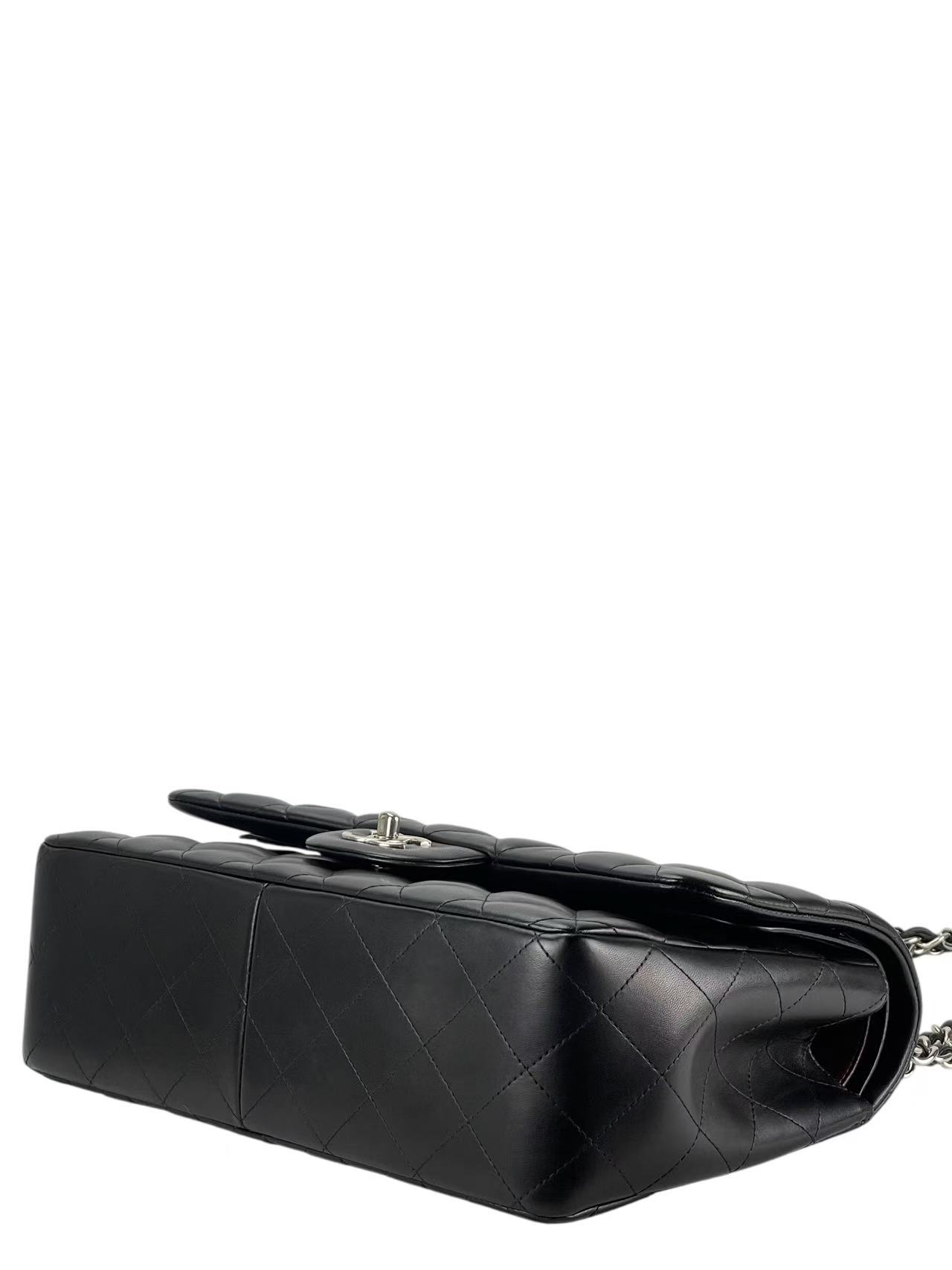 CHANEL - Black Lambskin Coco Mark Matelasse Double Flap Chain Bag (CF30)