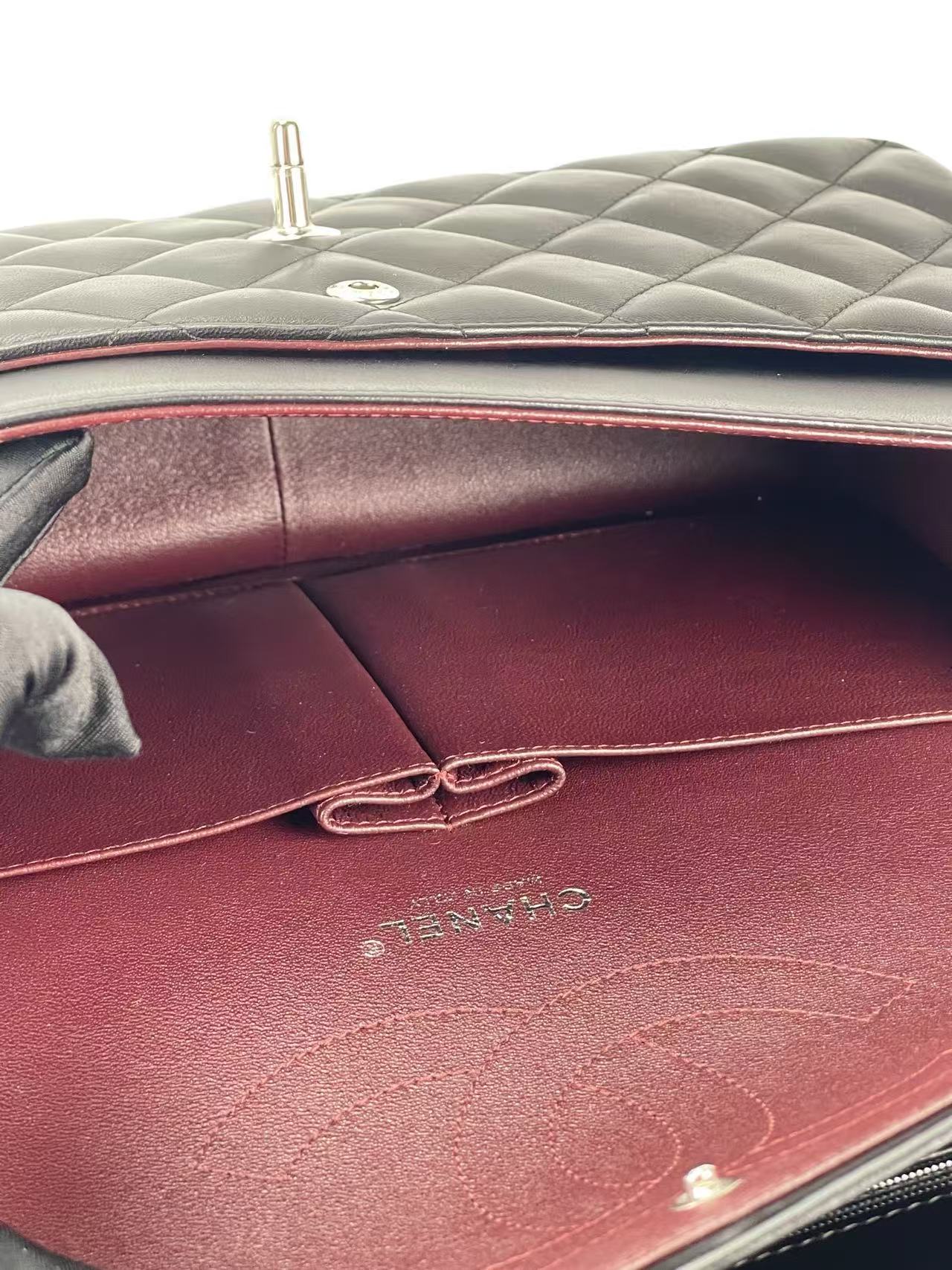 CHANEL - Black Lambskin Coco Mark Matelasse Double Flap Chain Bag (CF30)