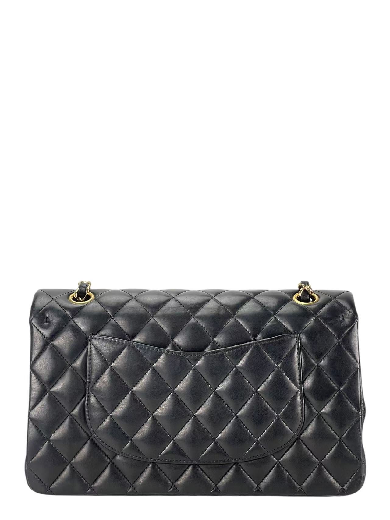 CHANEL - Medium Classic Double Flap Bag Black Lambskin Gold Hardware (CF25)