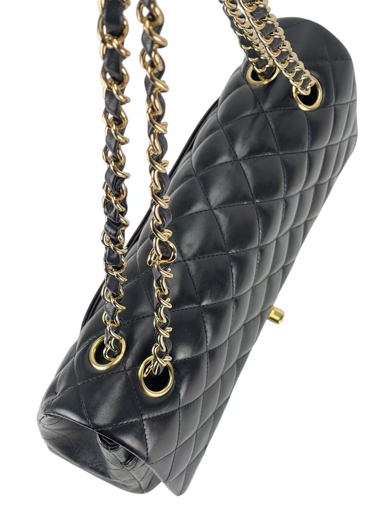 CHANEL - Medium Classic Double Flap Bag Black Lambskin Gold Hardware (CF25)