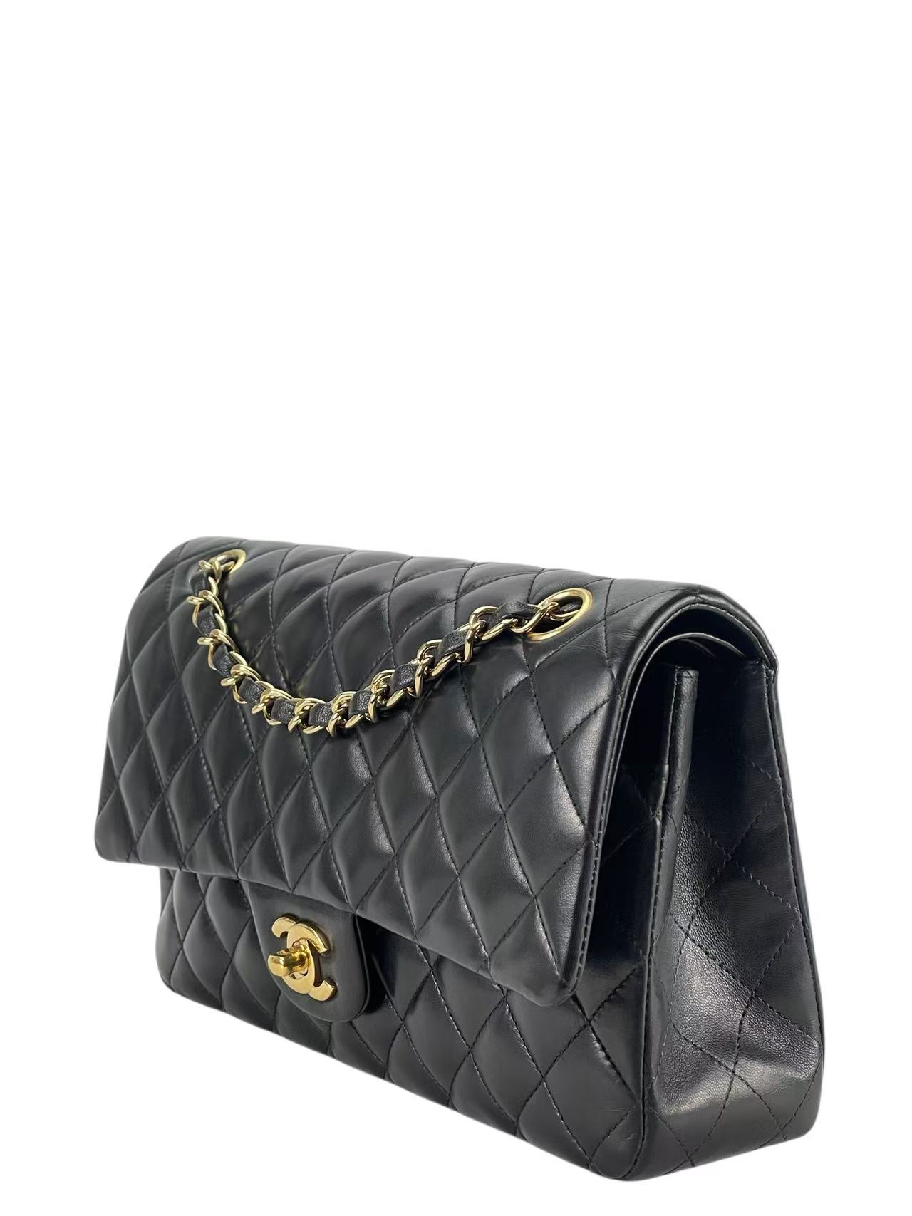 CHANEL - Medium Classic Double Flap Bag Black Lambskin Gold Hardware (CF25)