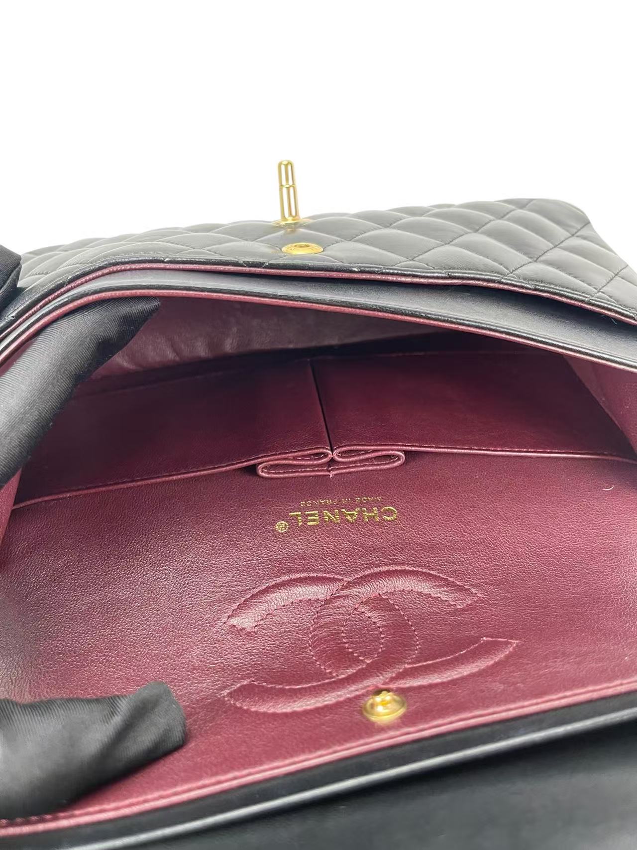 CHANEL - Medium Classic Double Flap Bag Black Lambskin Gold Hardware (CF25)