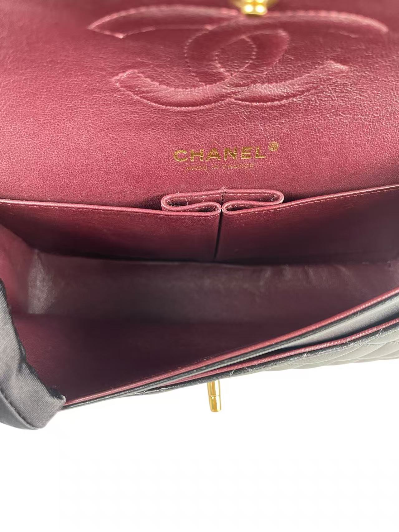 CHANEL - Medium Classic Double Flap Bag Black Lambskin Gold Hardware (CF25)