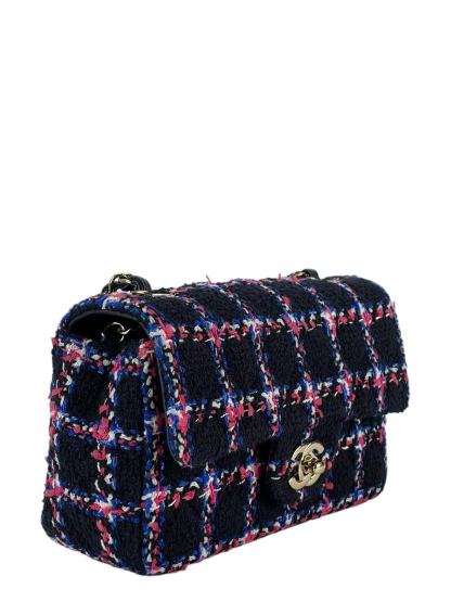CHANEL - Classic Single Flap Bag Navy Multicolored Tweed Gold Hardware（CF20）