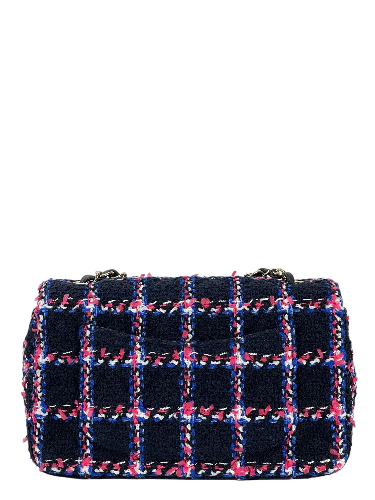 CHANEL - Classic Single Flap Bag Navy Multicolored Tweed Gold Hardware（CF20）