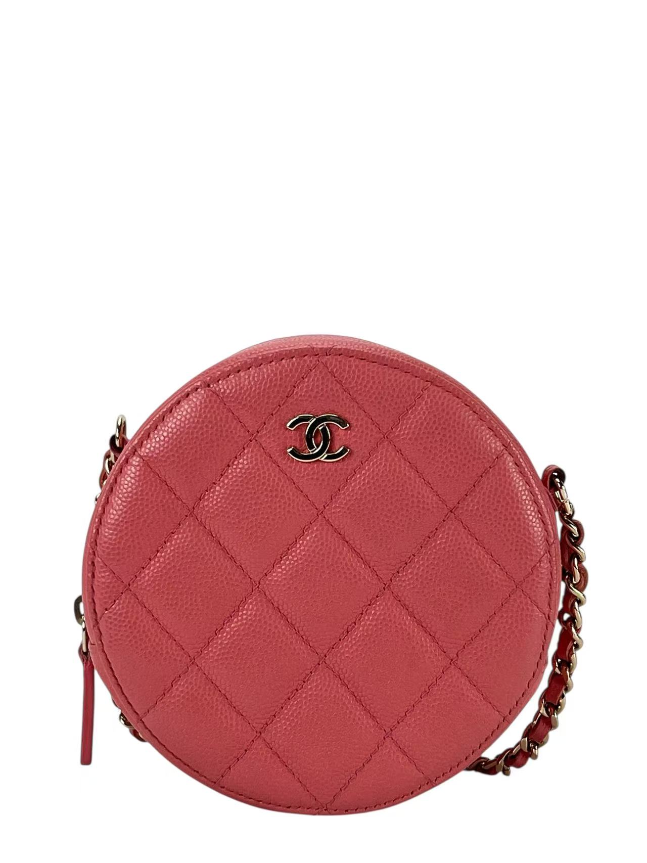CHANEL - Pink Caviar Round Clutch With Chain